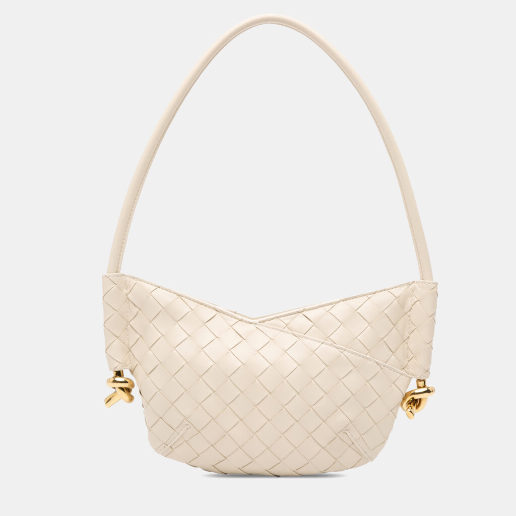 Bottega Veneta White Baby Lambskin Intrecciato Solstice Shoulder Bag