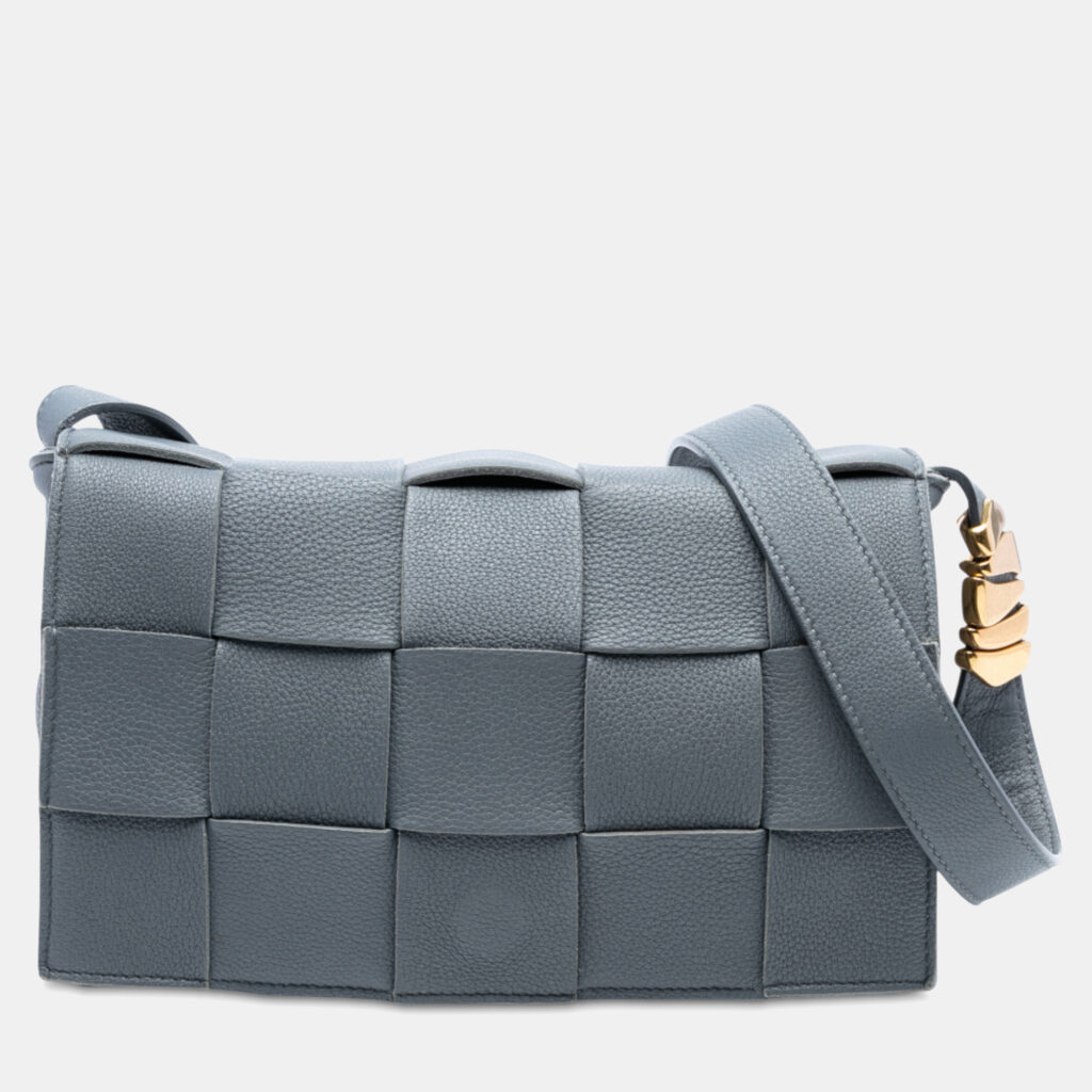 Bottega Veneta Grey Grained Calfskin Intrecciato Cassette Crossbody
