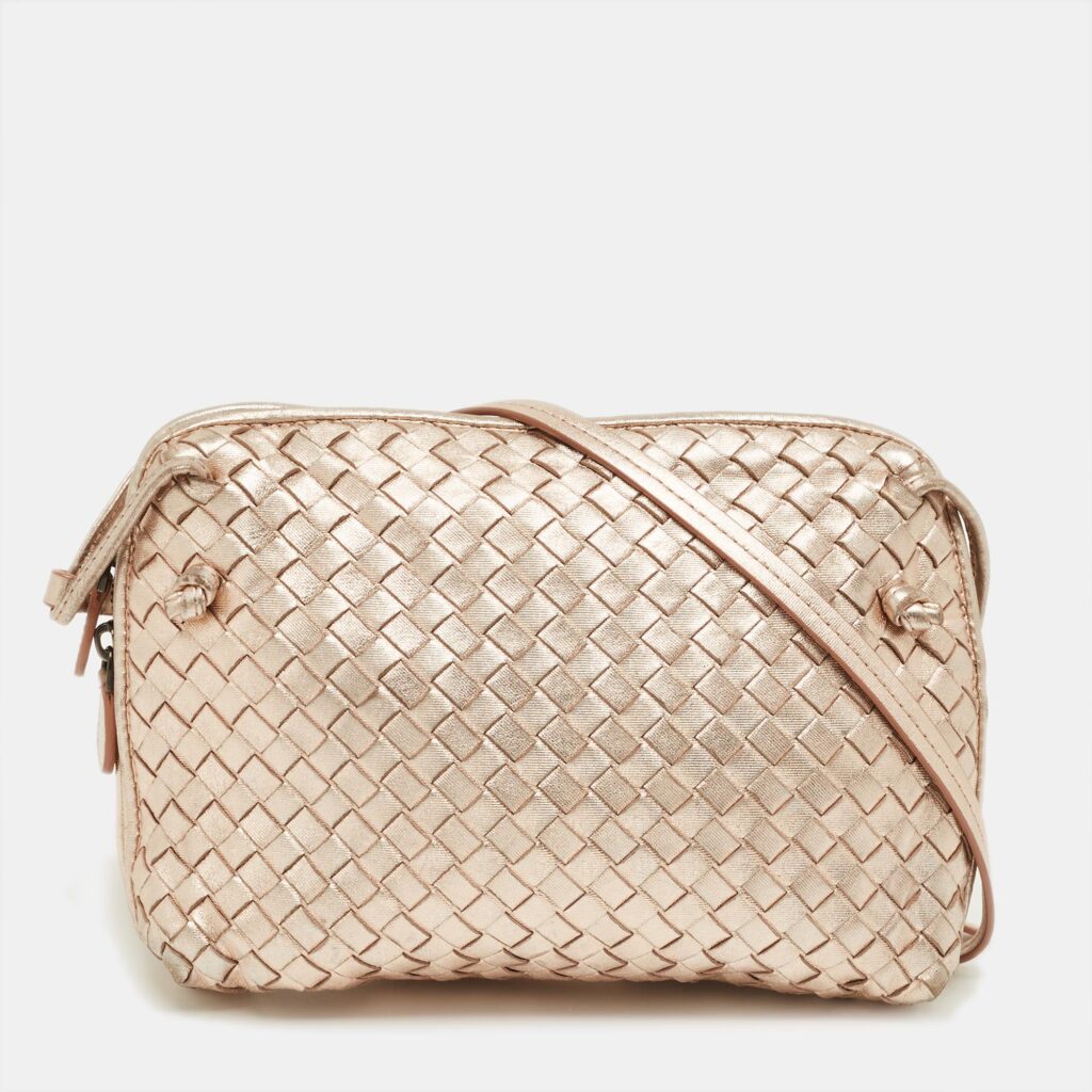 Bottega Veneta Rose Gold Intrecciato Leather Nodini Crossbody Bag Bottega Veneta Rose Gold Intrecciato Leather Nodini Crossbody Bag