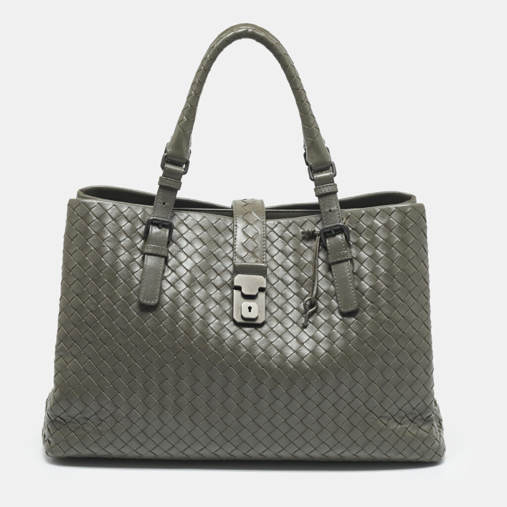Bottega Veneta Grey Intrecciato Leather Medium Roma Tote