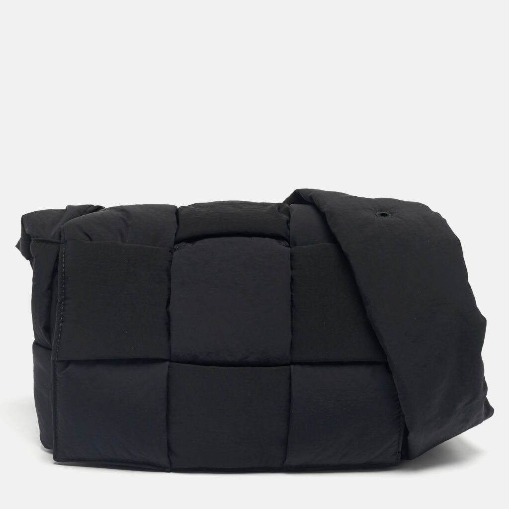 Bottega Veneta Black Intreccio Nylon Medium Cassette Shoulder Bag Bottega Veneta Black Intreccio Nylon Medium Cassette Shoulder Bag