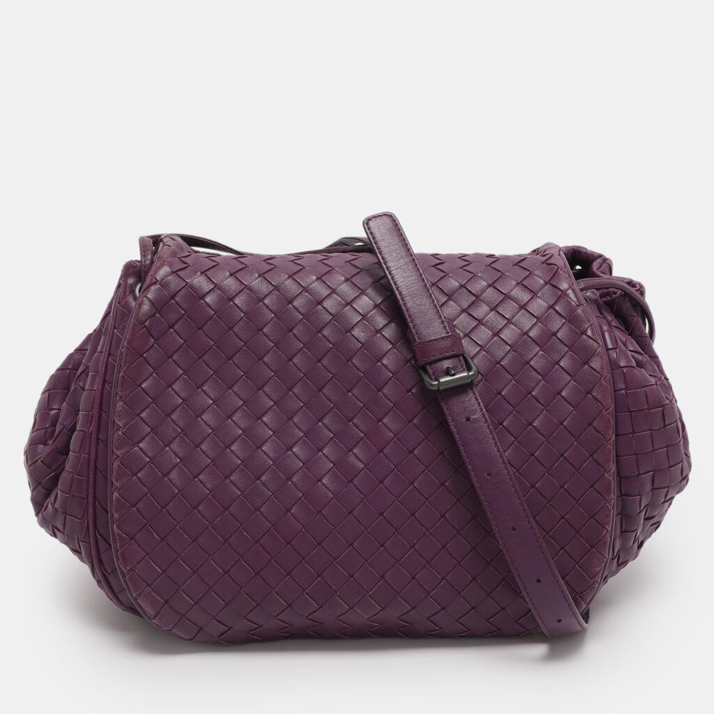 Bottega Veneta Purple Intrecciato Leather Drawstring Crossbody Bag Bottega Veneta Purple Intrecciato Leather Drawstring Crossbody Bag