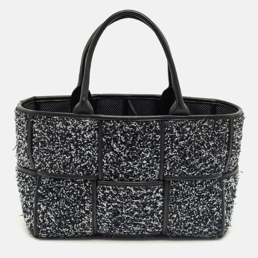 Bottega Veneta Black/Navy Blue Intreccio Tweed Small Arco Tote Bottega Veneta Black/Navy Blue Intreccio Tweed Small Arco Tote