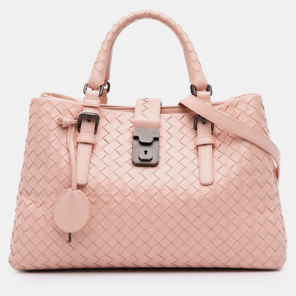 Bottega Veneta Pink Small Nappa Intrecciato Roma Satchel Bottega Veneta Pink Small Nappa Intrecciato Roma Satchel