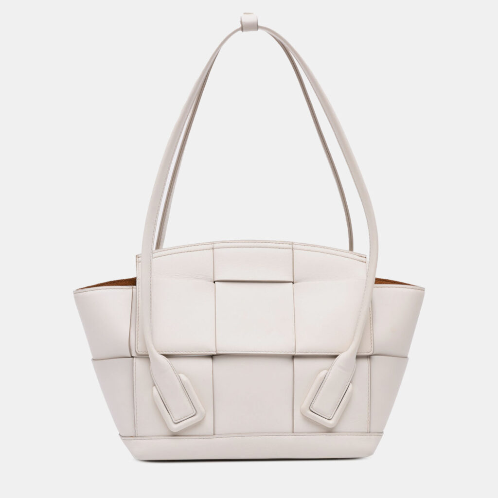 Bottega Veneta White Small Calfskin Maxi Intrecciato Arco Satchel Bottega Veneta White Small Calfskin Maxi Intrecciato Arco Satchel