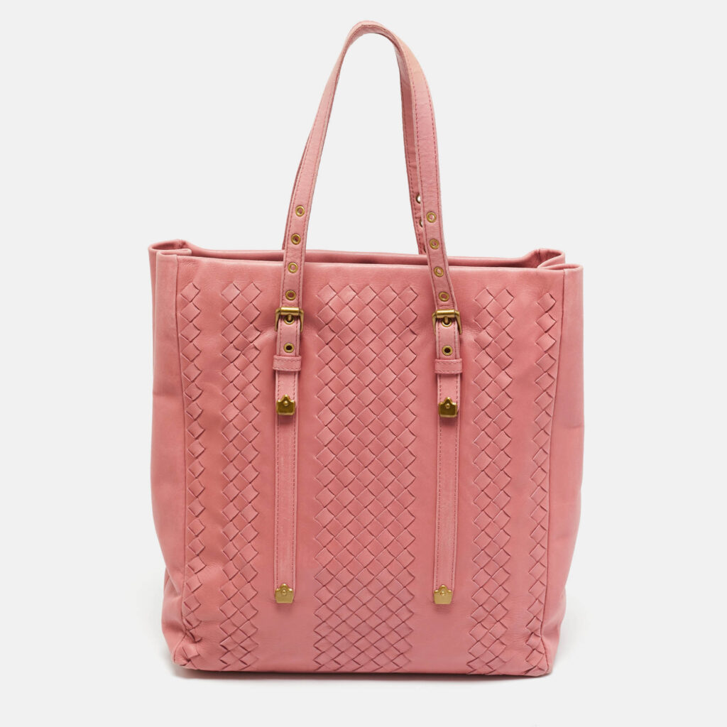 luxury-women-bottega-veneta-used-handbags-p1241963-013-1.jpg Bottega Veneta Pink Intrecciato Leather Vertical Tote