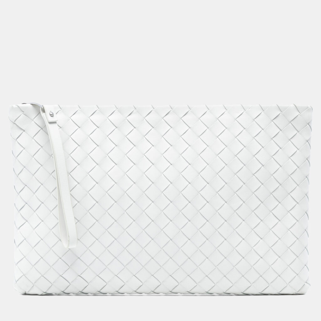 Bottega Veneta White Nappa Intrecciato Wristlet Clutch