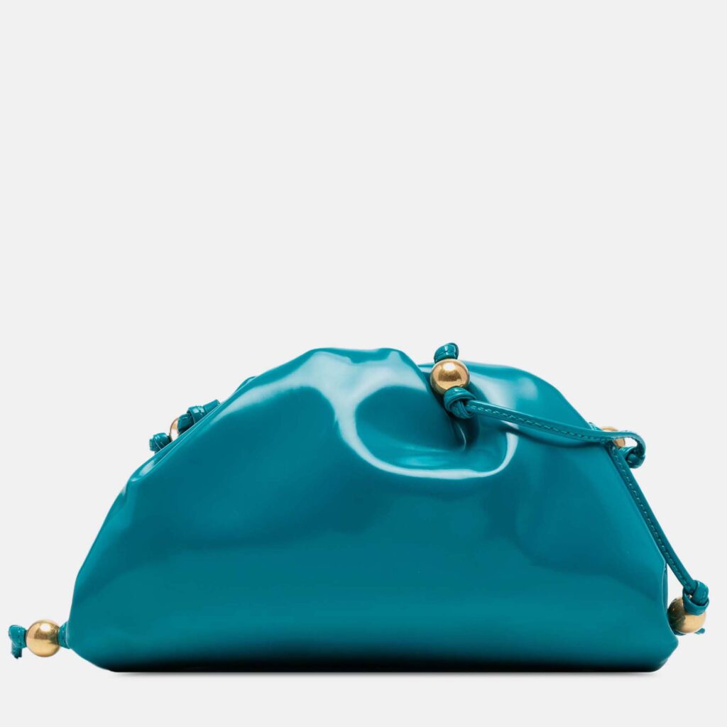 Bottega Veneta Blue Patent Beaded Strap The Mini Pouch Crossbody Bottega Veneta Blue Patent Beaded Strap The Mini Pouch Crossbody