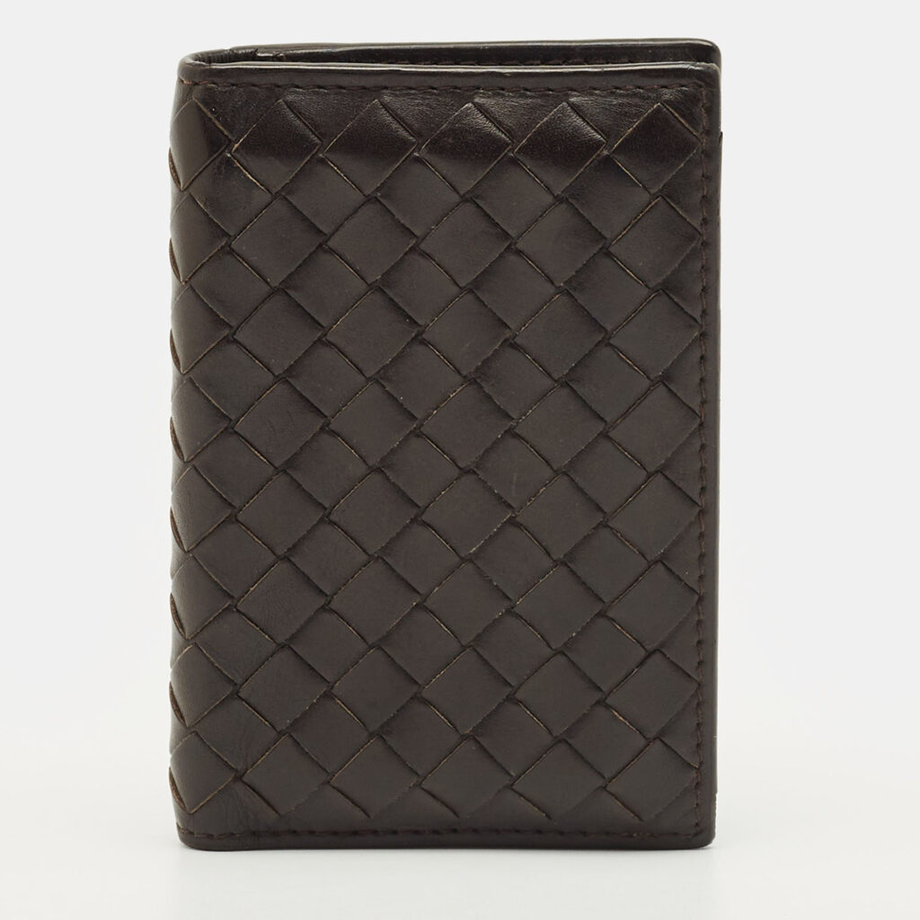 luxury-women-bottega-veneta-used-handbags-p1244738-001.jpg Bottega Veneta Dark Brown Intrecciato Leather Card Case