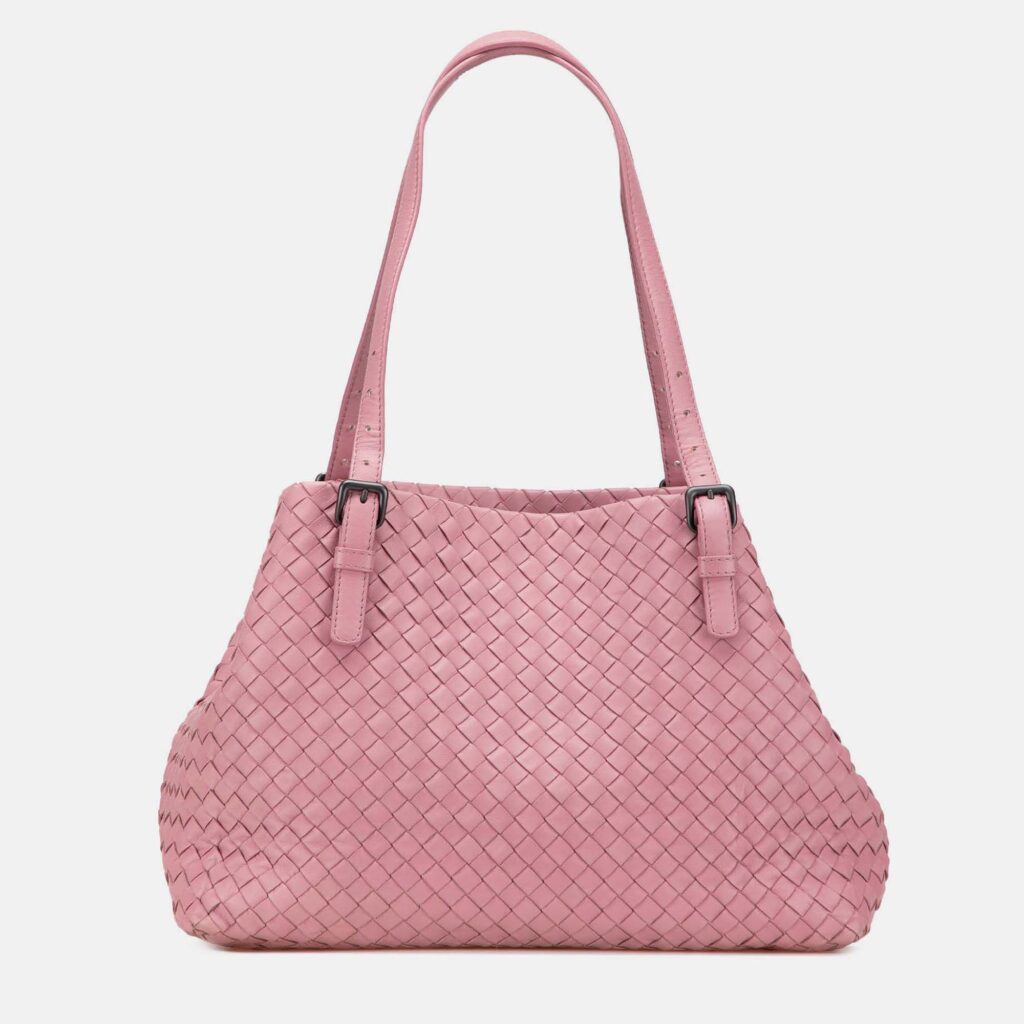 luxury-women-bottega-veneta-used-handbags-p1245014-005.jpg Bottega Veneta Pink Medium Nappa Intrecciato Cesta Tote