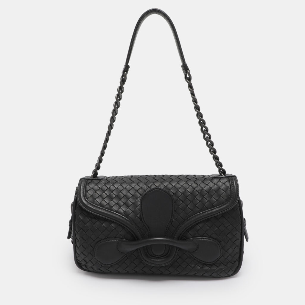 Bottega Veneta Rialto Black Intrecciato Leather Shoulder Bag Bottega Veneta Rialto Black Intrecciato Leather Shoulder Bag