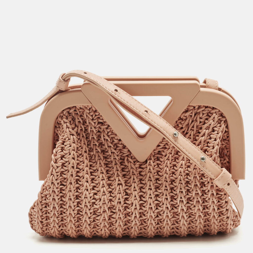 Bottega Veneta The Point Small Peach Woven Leather Crossbody Bag