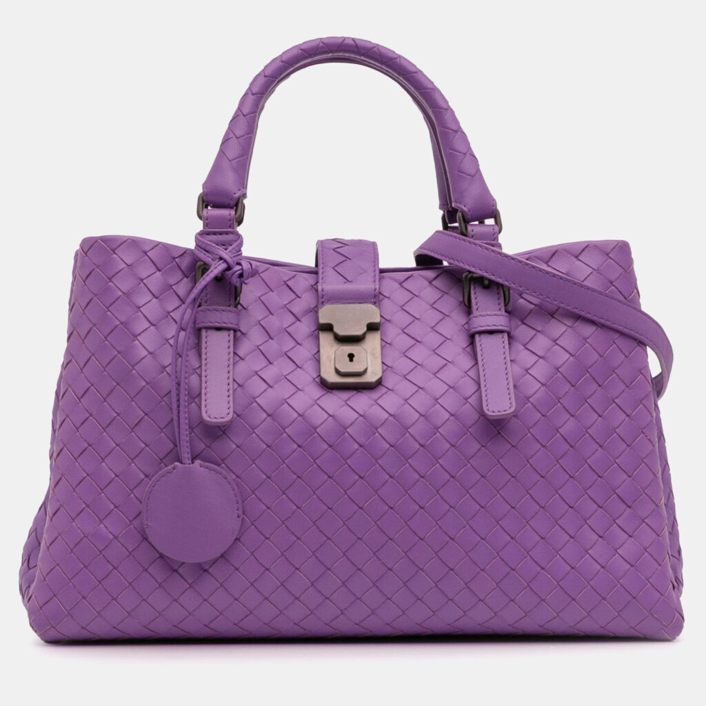 Bottega Veneta Purple Leather Small Nappa Intrecciato Roma Satchel Bottega Veneta Purple Leather Small Nappa Intrecciato Roma Satchel