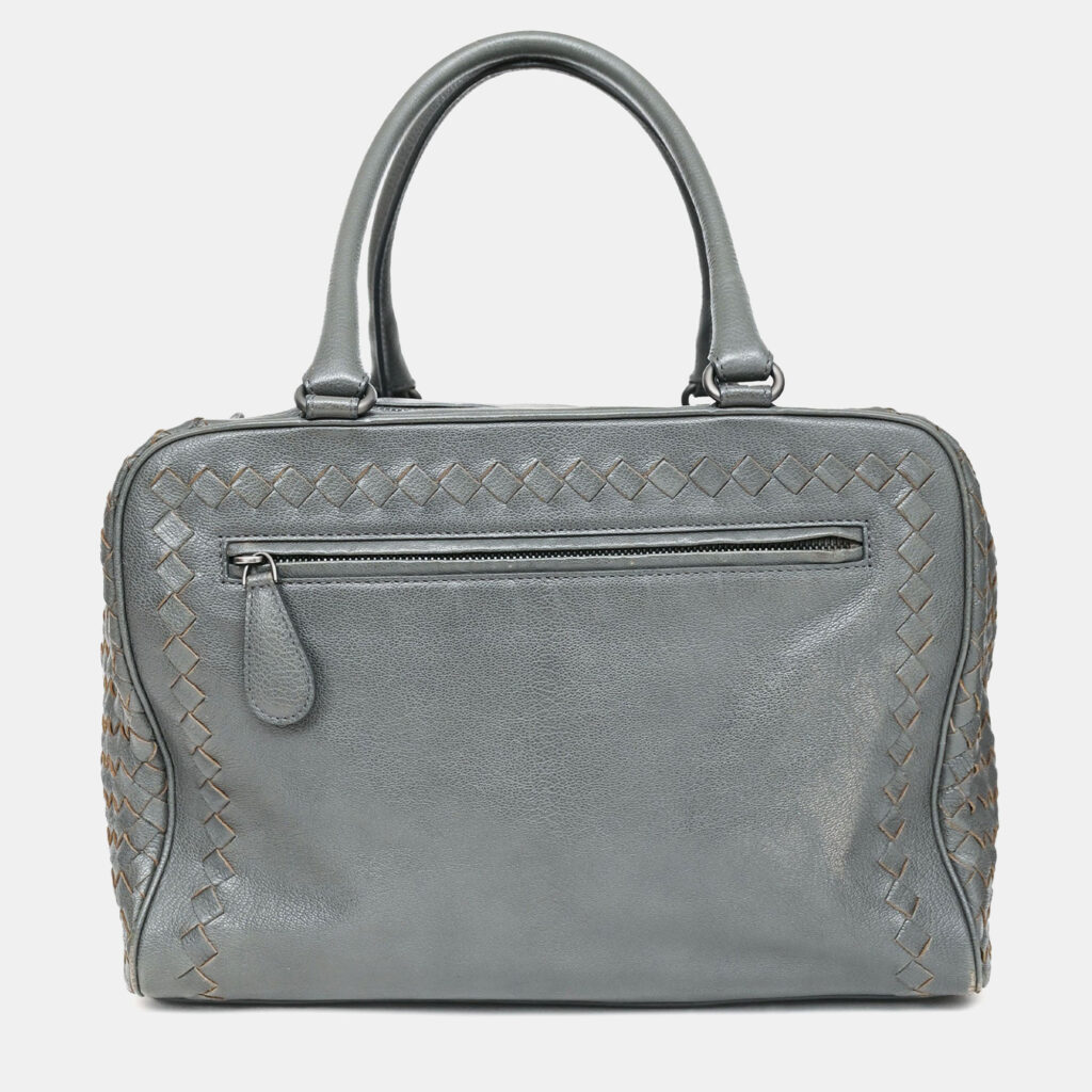 Bottega Veneta Grey Intrecciato Leather Zip Bag Bottega Veneta Grey Intrecciato Leather Zip Bag