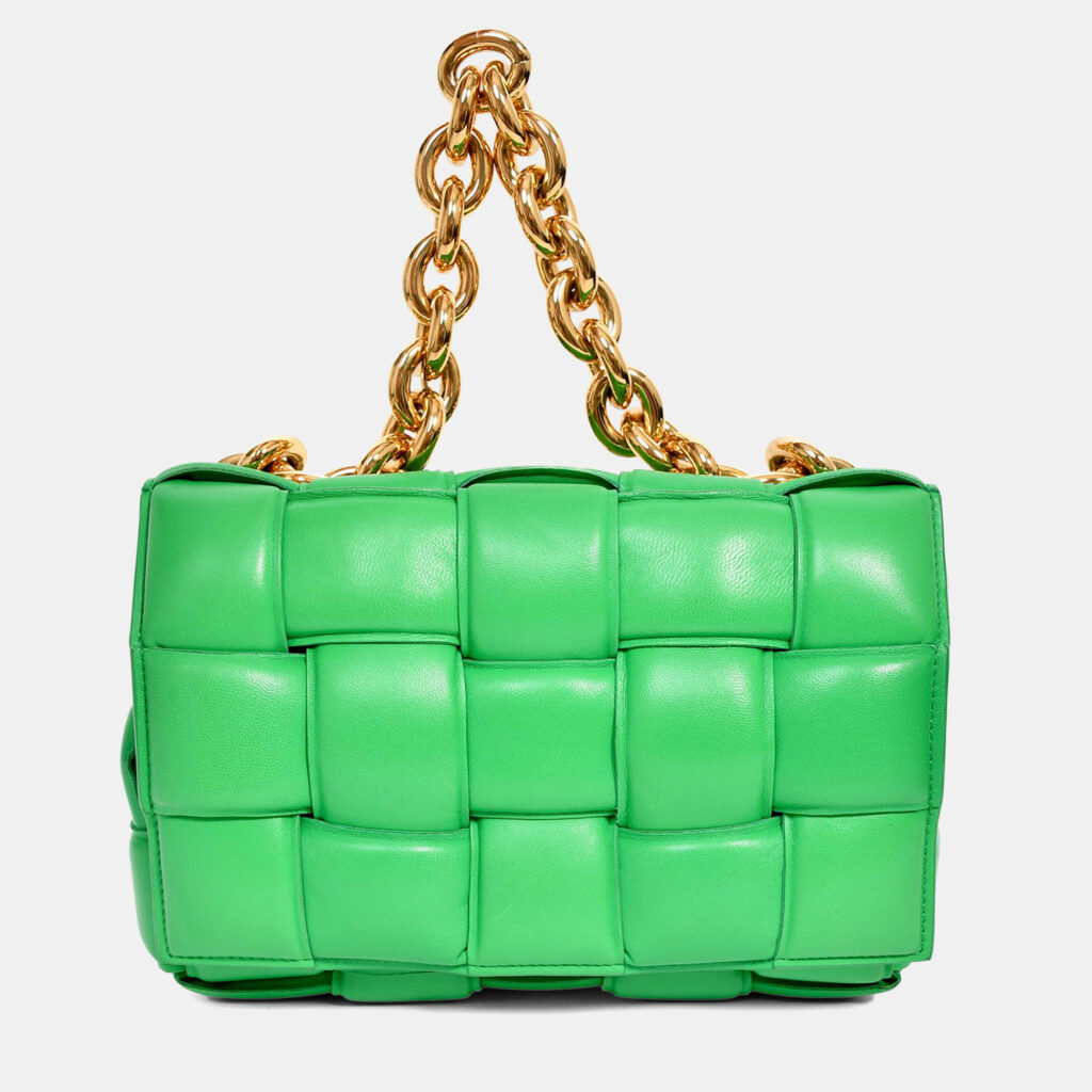 Bottega Veneta Green Leather Padded Cassette on Chain Bottega Veneta Green Leather Padded Cassette on Chain