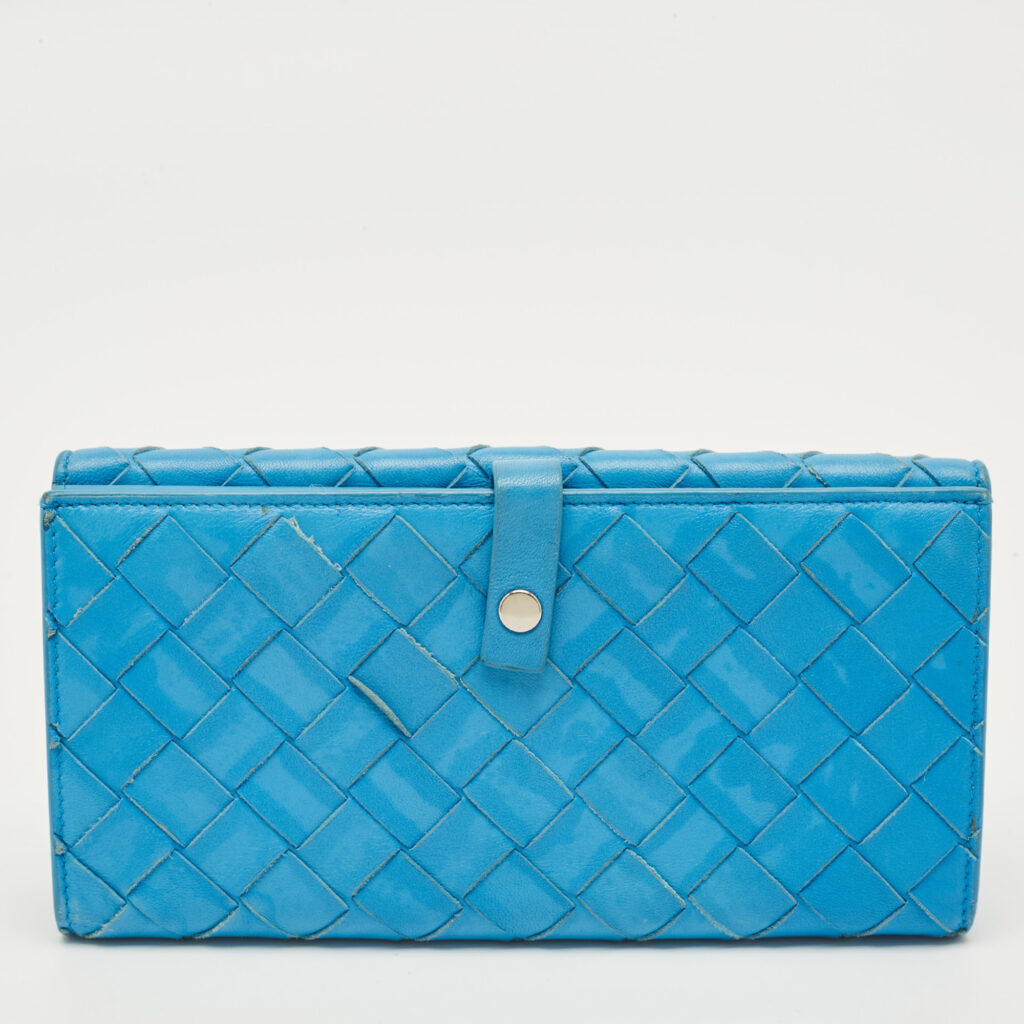 Bottega Veneta Light Blue Intrecciato Leather French Flap Wallet Bottega Veneta Light Blue Intrecciato Leather French Flap Wallet
