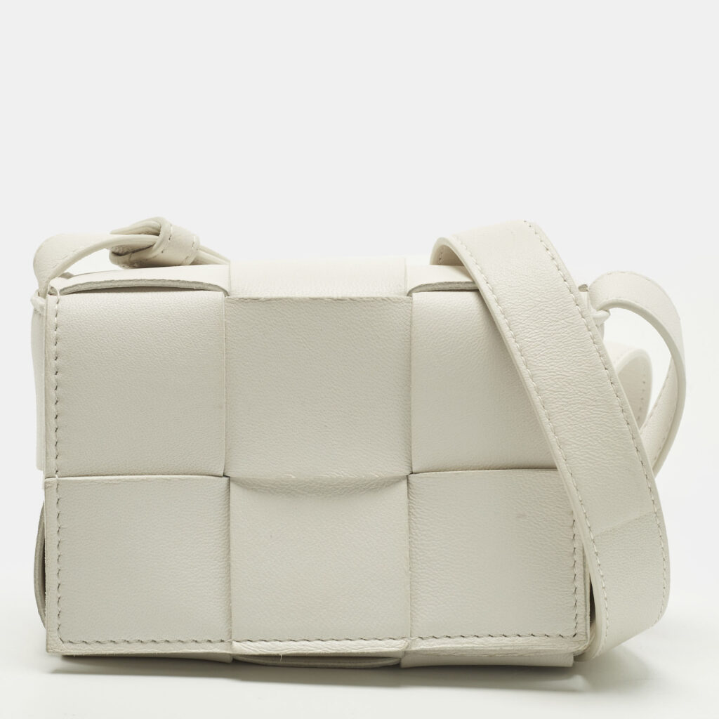 Bottega Veneta Cassette Mini White Intrecciato Leather Crossbody Bag Bottega Veneta Cassette Mini White Intrecciato Leather Crossbody Bag