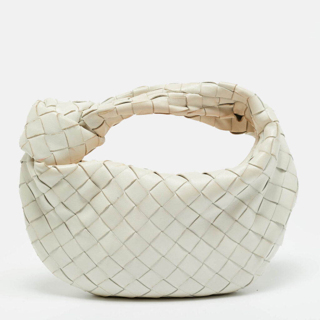 Bottega Veneta Mini BV Jodie White Intrecciato Leather Hobo Bottega Veneta Mini BV Jodie White Intrecciato Leather Hobo