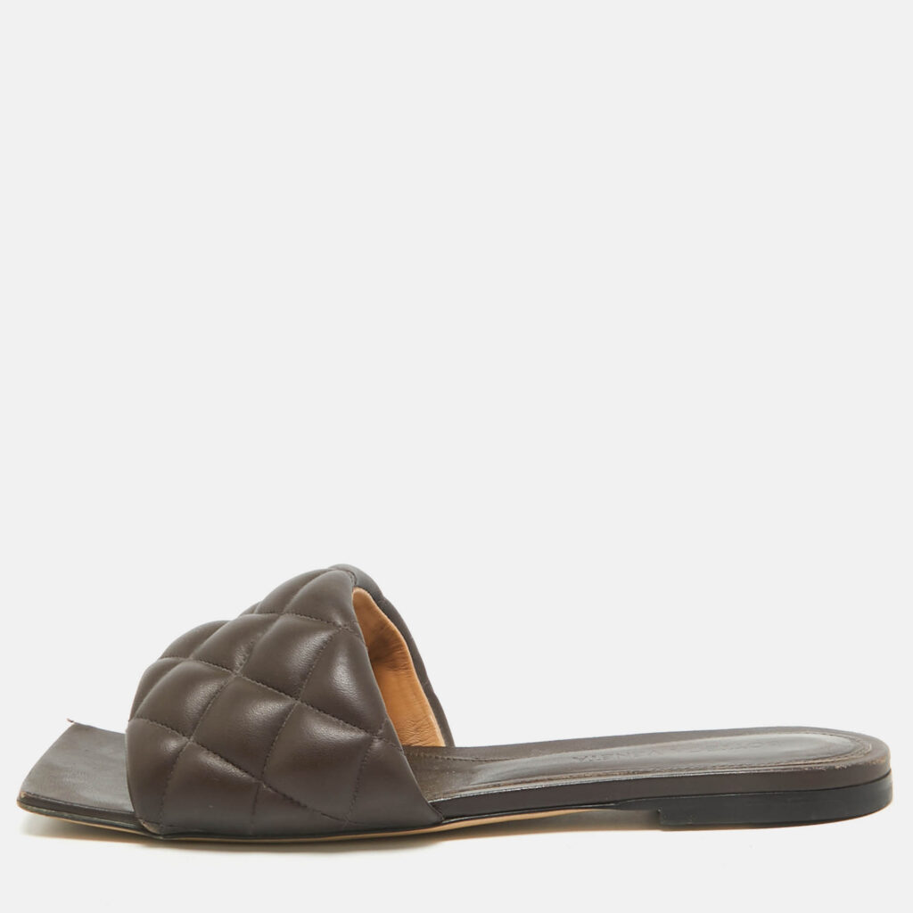 Bottega Veneta Brown Leather Cassette Padded Flat Sandals Size 37 Bottega Veneta Brown Leather Cassette Padded Flat Sandals Size 37