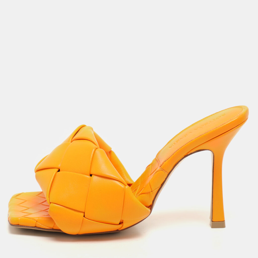 Bottega Veneta Orange Intrecciato Leather Lido Slide Sandals Size 36.5