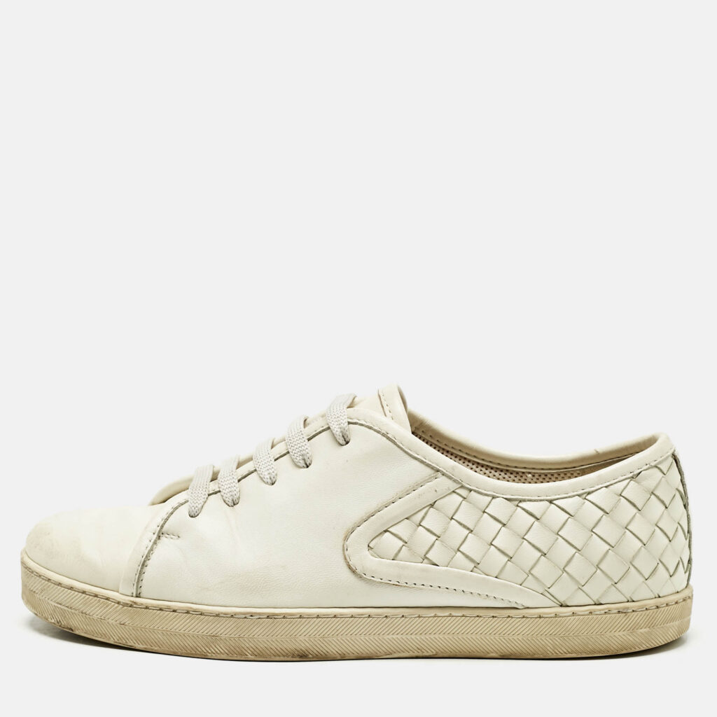 Bottega Veneta White Intrecciato Leather Low Top Sneakers Size 38 Bottega Veneta White Intrecciato Leather Low Top Sneakers Size 38