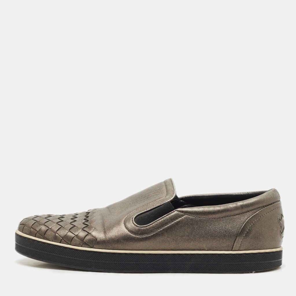 Bottega Veneta Metallic Grey Intrecciato Leather Slip On Sneakers Size 37.5 Bottega Veneta Metallic Grey Intrecciato Leather Slip On Sneakers Size 37.5