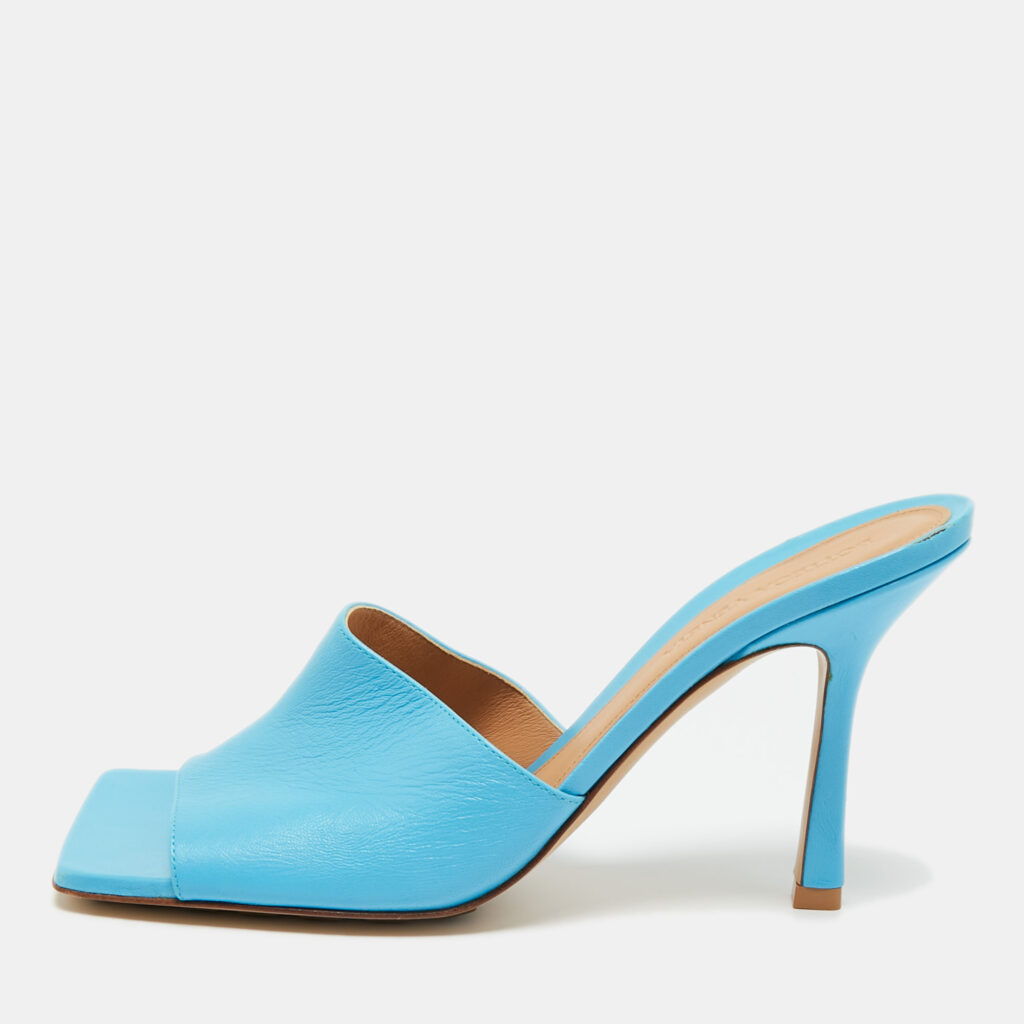 Bottega Veneta Blue Leather Stretch Slide Sandals Size 39