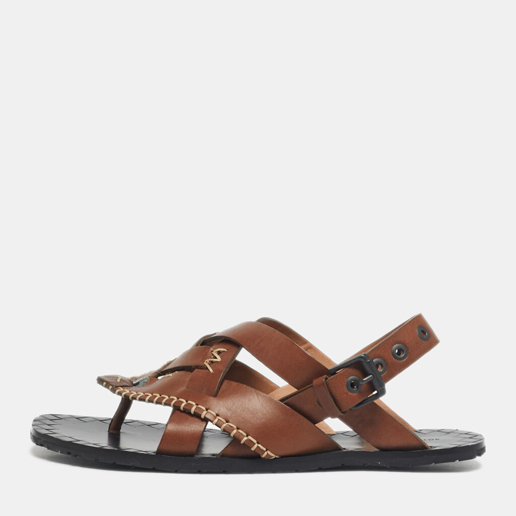 Bottega Veneta Brown Leather Thong Slingback Flat Sandal Size 39