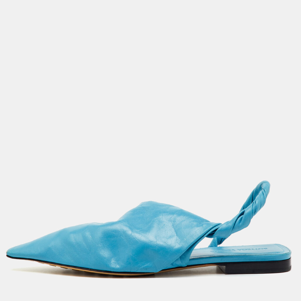 luxury-women-bottega-veneta-used-shoes-p1208297-001-1.jpg Bottega Veneta Blue Leather Pointed Toe Twist Slingback Flats Size 37.5