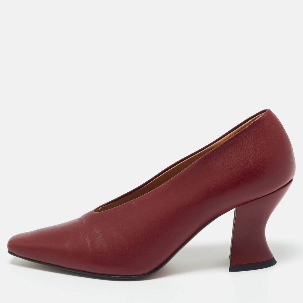 Bottega Veneta Burgundy Leather Pointed Toe Pumps Size 35.5