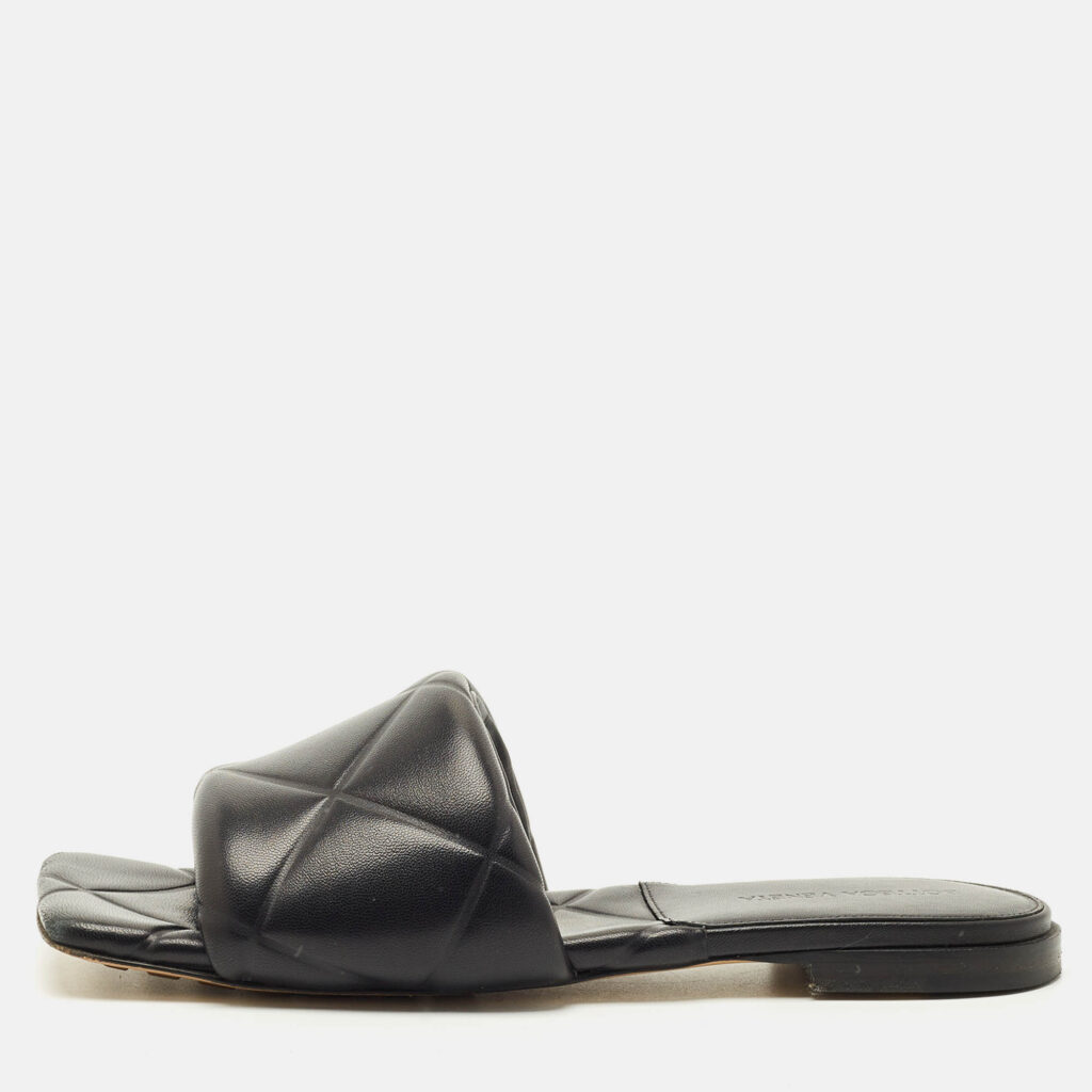 Bottega Veneta Black Leather Flat Sandals Size 38.5