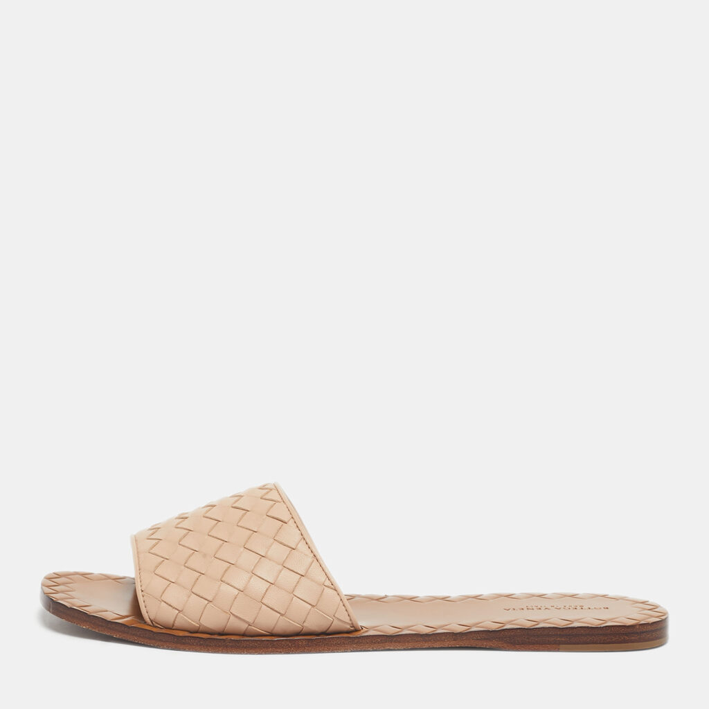 Bottega Veneta Beige Intrecciato Leather Flat Slides Size 40