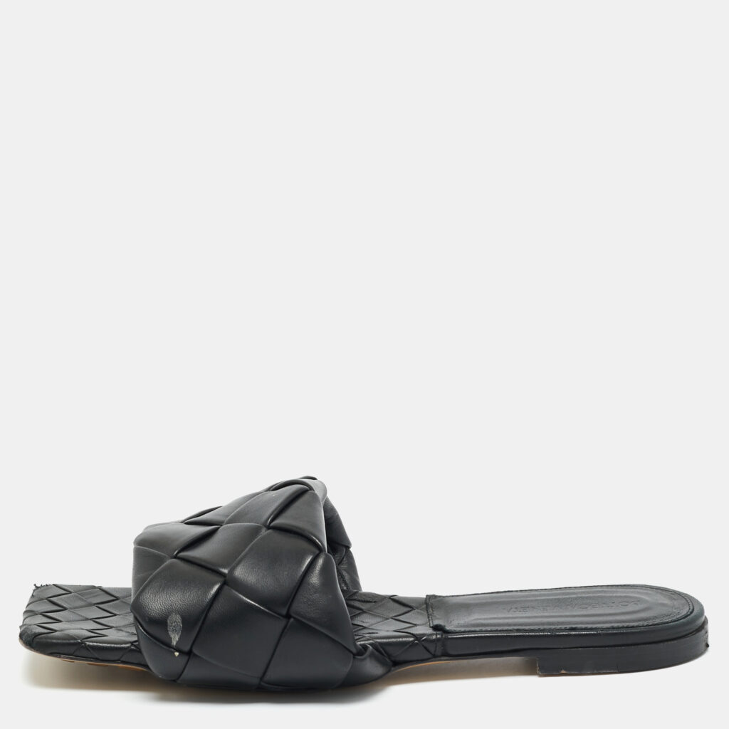 Bottega Veneta Black Woven Leather Flat Slides Size 42 Bottega Veneta Black Woven Leather Flat Slides Size 42