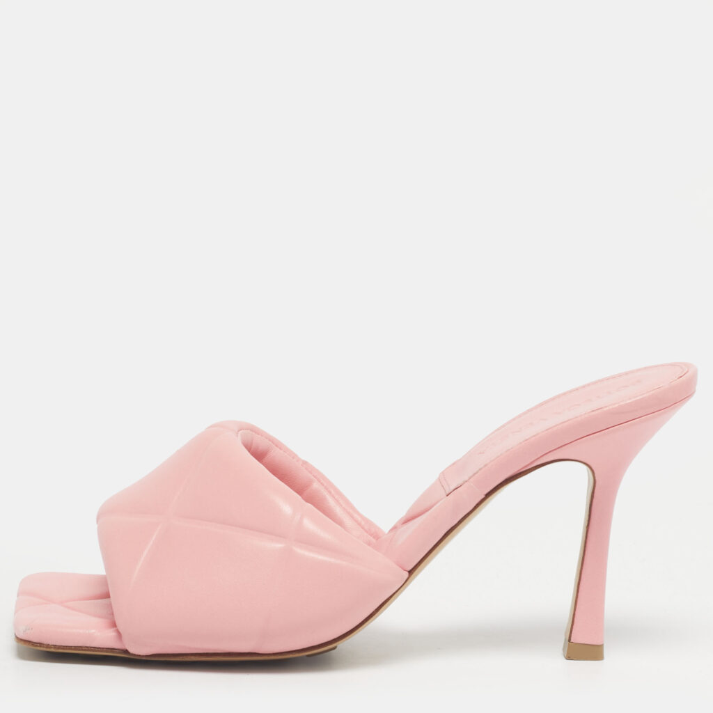 Bottega Veneta Pink Quilted Leather Lido Slide Sandals Size 37.5