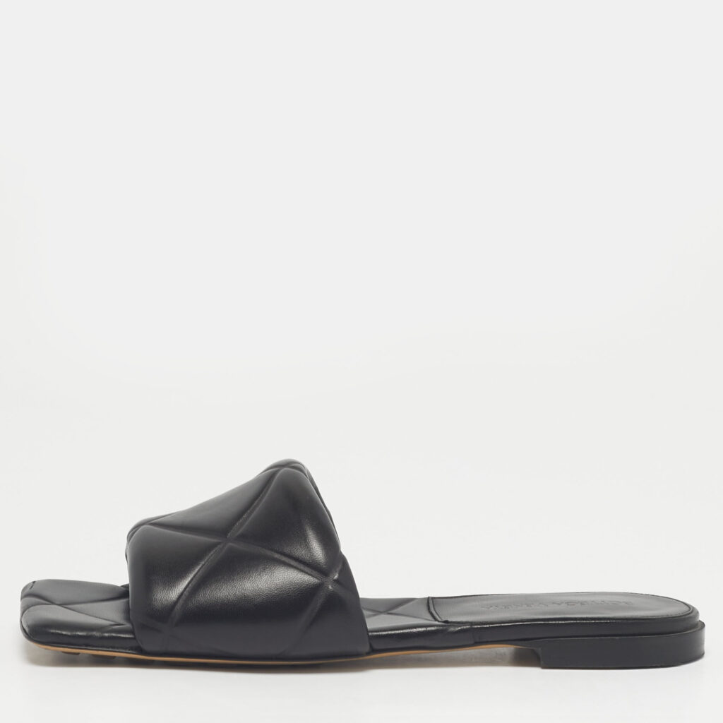 Bottega Veneta Black Leather Flat Slides Size 37