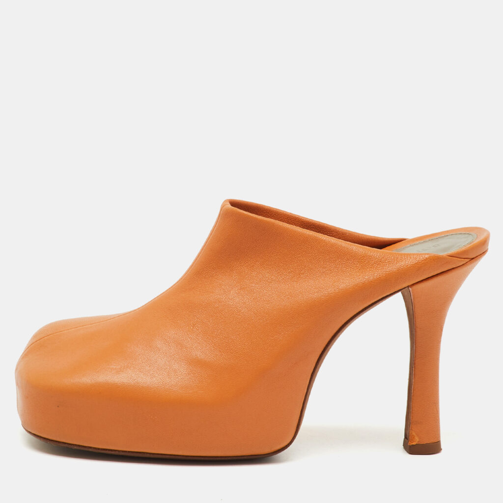 Bottega Veneta Orange Leather Stretch The Bold Mules Size 36