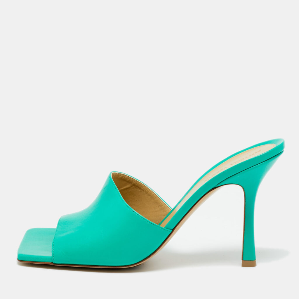 Bottega Veneta Green Leather Stretch Slide Sandals Size 41 Bottega Veneta Green Leather Stretch Slide Sandals Size 41