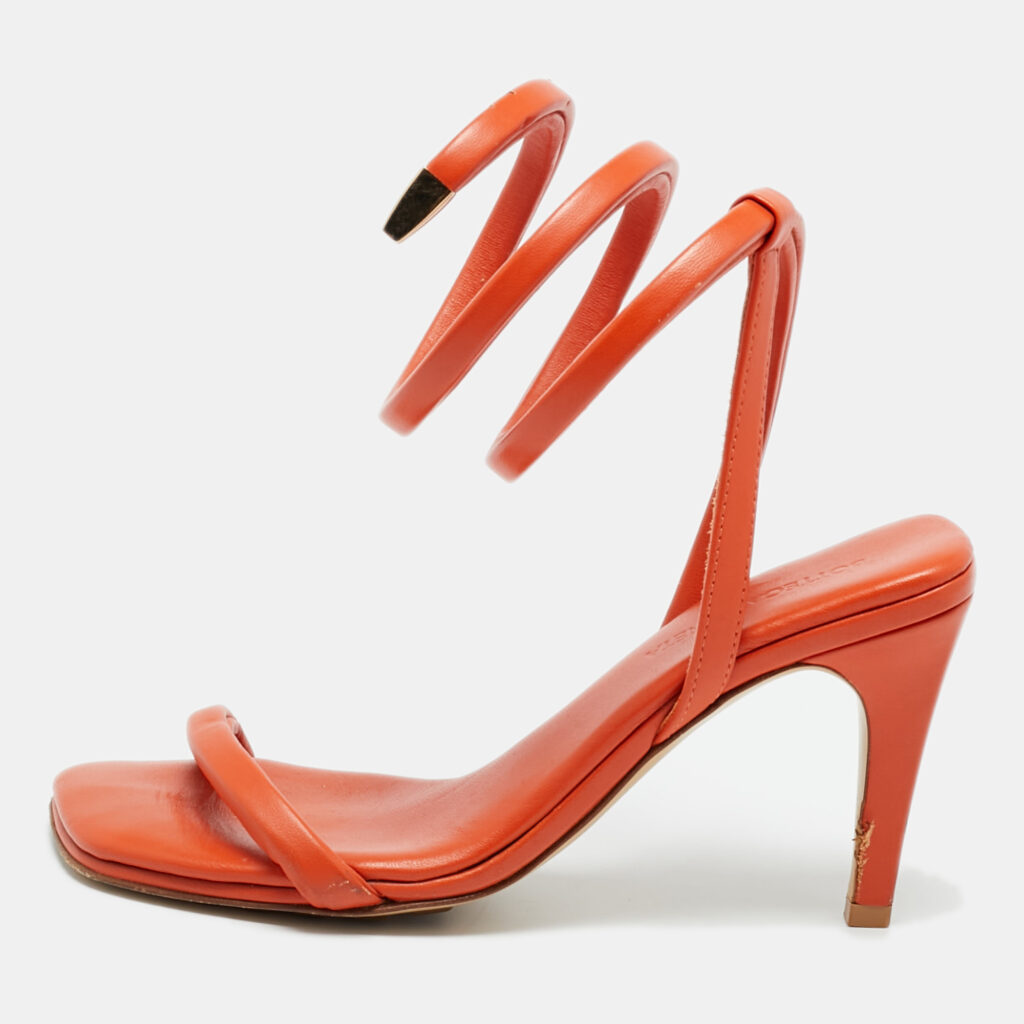 luxury-women-bottega-veneta-used-shoes-p1229030-001.jpg Bottega Veneta Orange Leather Ankle Wrap Sandals Size 36