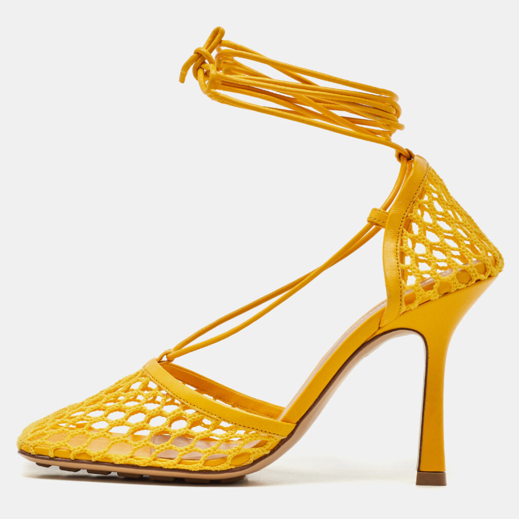 Bottega Veneta Yellow Leather and Mesh Stretch Ankle Tie Up Sandals Size 36 Bottega Veneta Yellow Leather and Mesh Stretch Ankle Tie Up Sandals Size 36