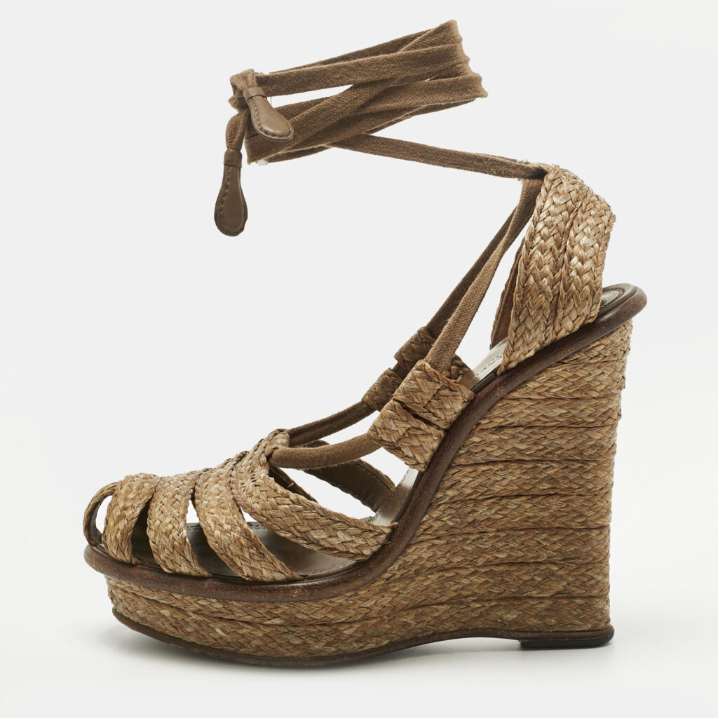 Bottega Veneta Brown Raffia Ankle Wrap Wedge Sandals Size 38 Bottega Veneta Brown Raffia Ankle Wrap Wedge Sandals Size 38