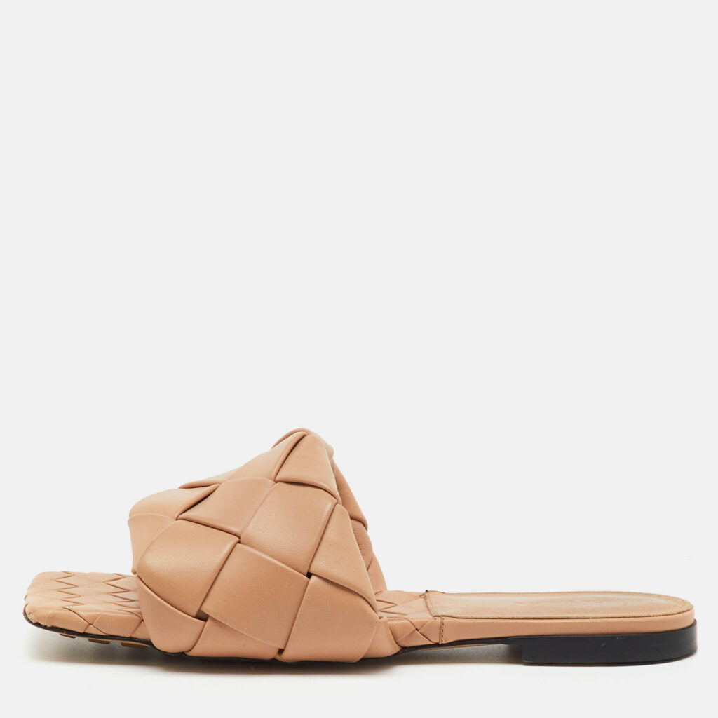 Bottega Veneta Beige Intrecciato Leather Lido Flat Sandals Size 40 Bottega Veneta Beige Intrecciato Leather Lido Flat Sandals Size 40