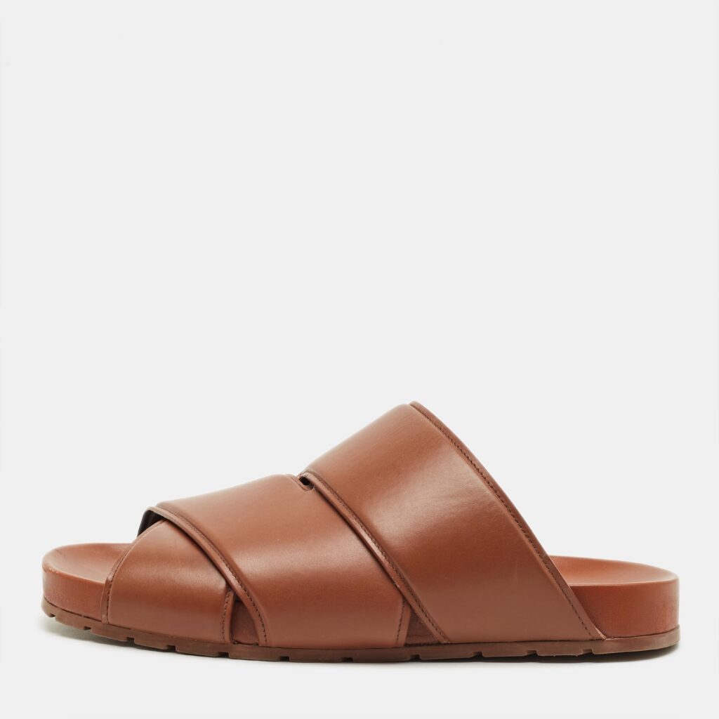 Bottega Veneta Brown Leather Flat Sandals Size 41