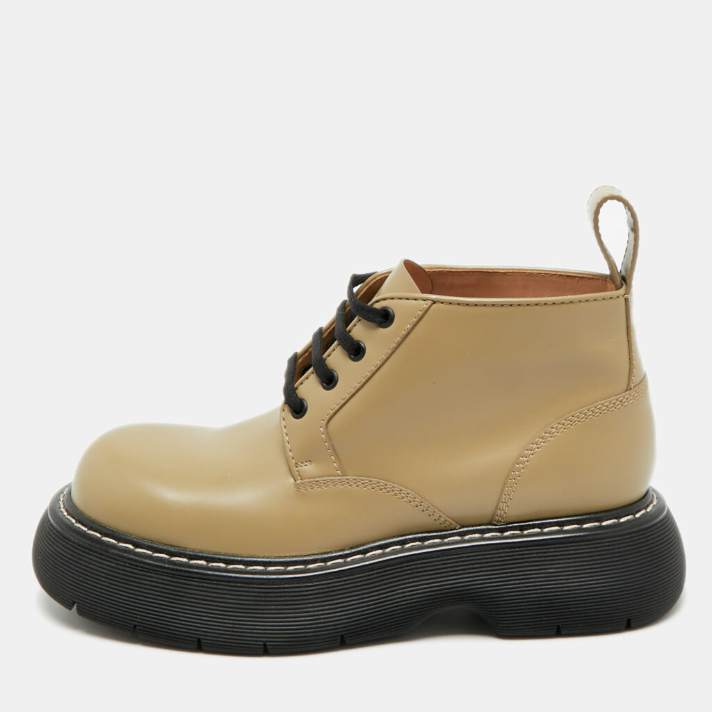 Bottega Veneta Green Leather Swell Ankle Length Boots Size 41