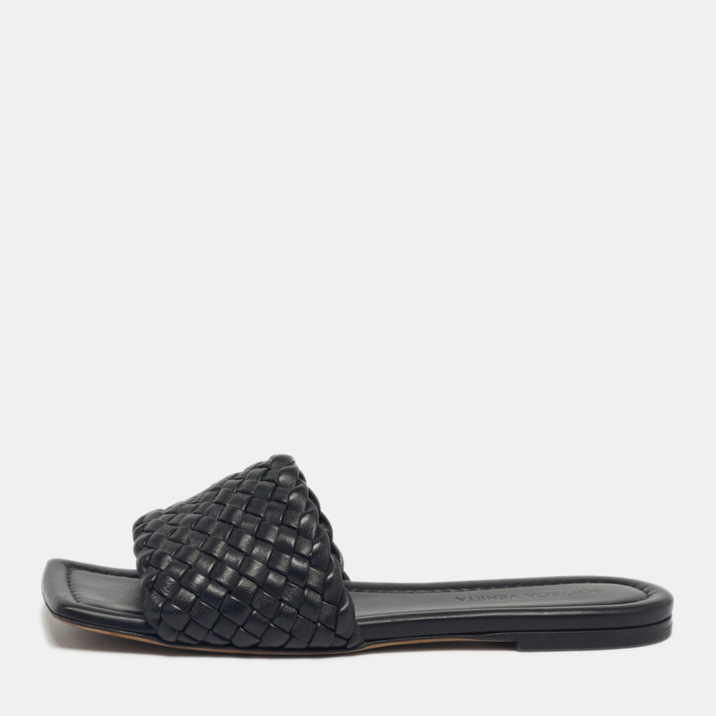 Bottega Veneta Black Intrecciato Leather Flat Sandals Size 36 Bottega Veneta Black Intrecciato Leather Flat Sandals Size 36