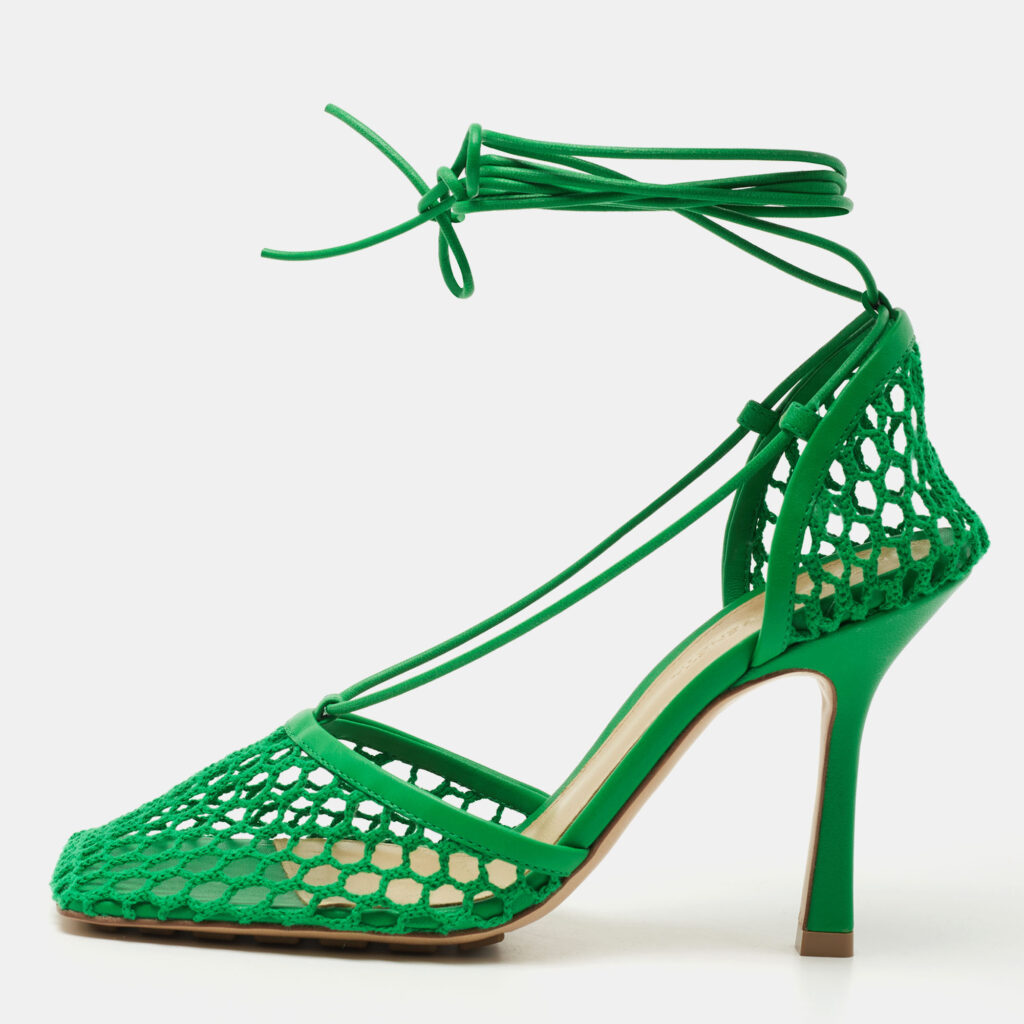 Bottega Veneta Green Leather and Mesh Stretch Sandals Size 36.5 Bottega Veneta Green Leather and Mesh Stretch Sandals Size 36.5