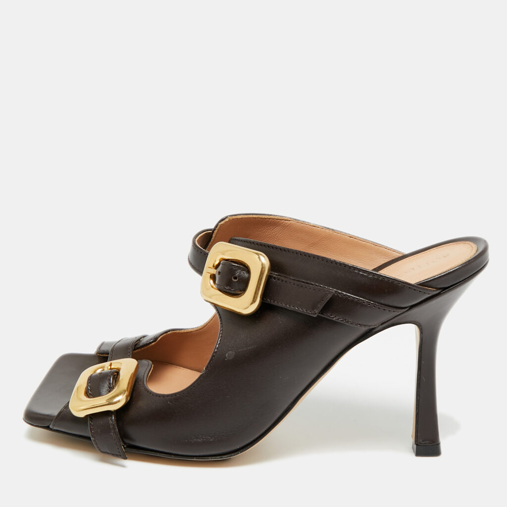 Bottega Veneta Stretch Buckle Size 38 Dark Brown Leather Slide Sandals Bottega Veneta Stretch Buckle Size 38 Dark Brown Leather Slide Sandals