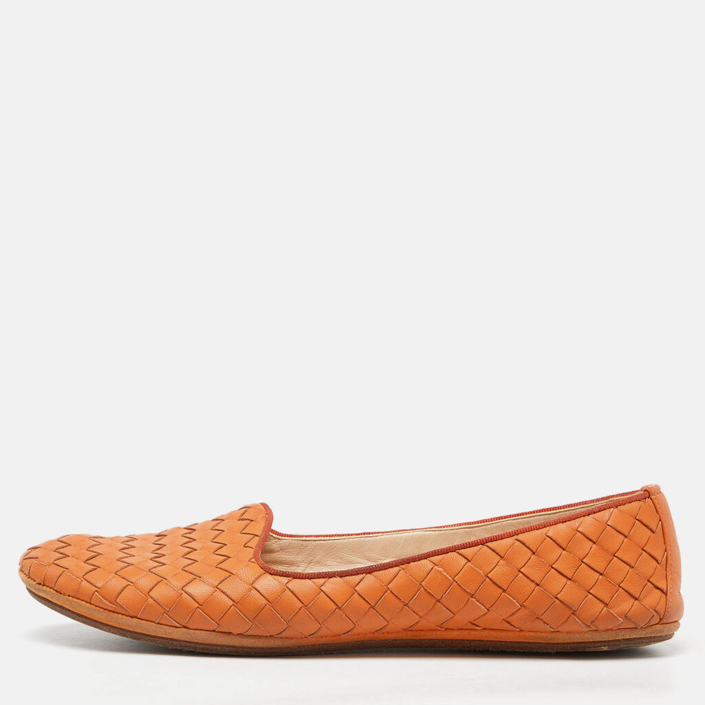 Bottega Veneta Orange Intrecciato Leather Ballet Flats Size 37.5 Bottega Veneta Orange Intrecciato Leather Ballet Flats Size 37.5