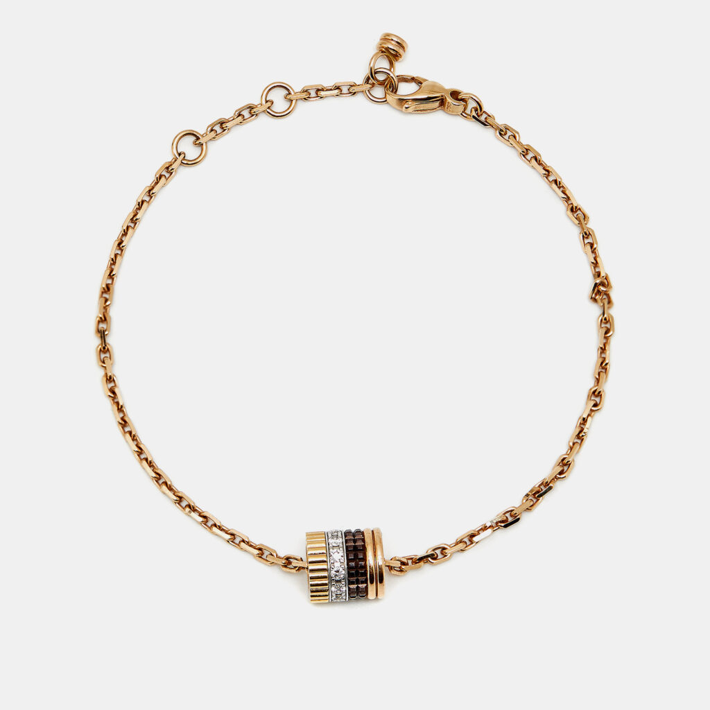luxury-women-boucheron-used-fine-jewelry-p1221638-002.jpg Boucheron Quatre Classique PVD Diamonds 18k Three Tone Gold Bracelet