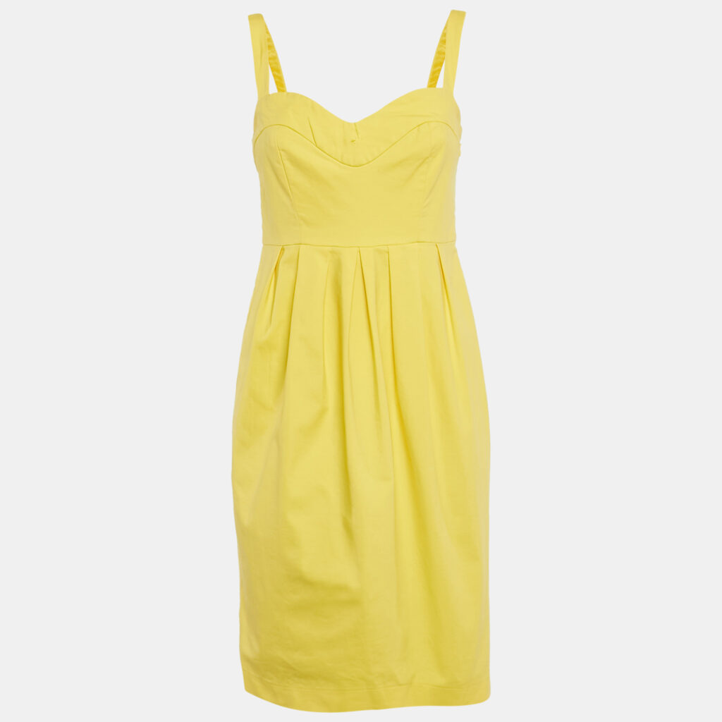 Boutique Moschino Yellow Cotton Pleated Sleeveless Mini Dress M Boutique Moschino Yellow Cotton Pleated Sleeveless Mini Dress M