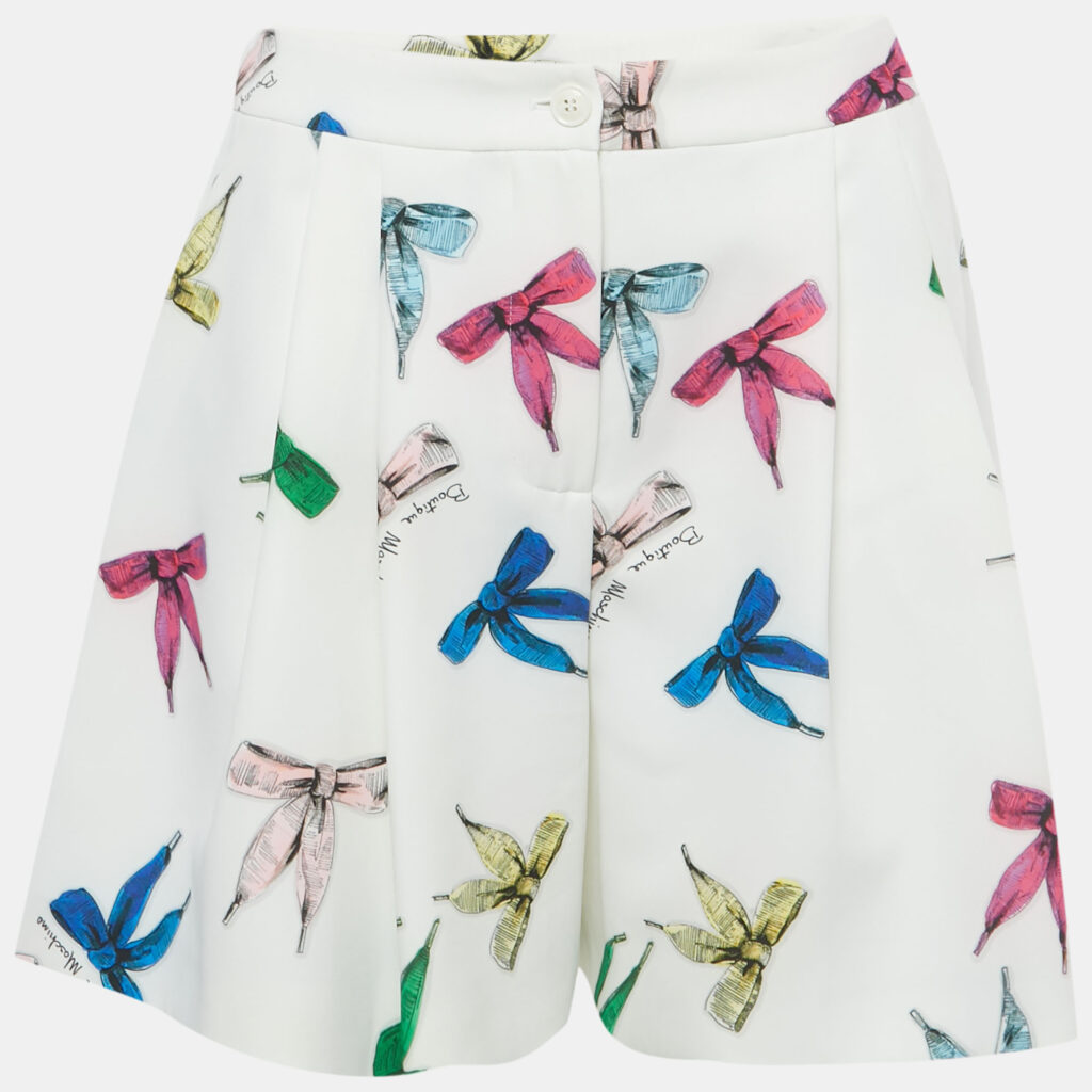 Boutique Moschino White Bow Print Crepe Shorts M Boutique Moschino White Bow Print Crepe Shorts M